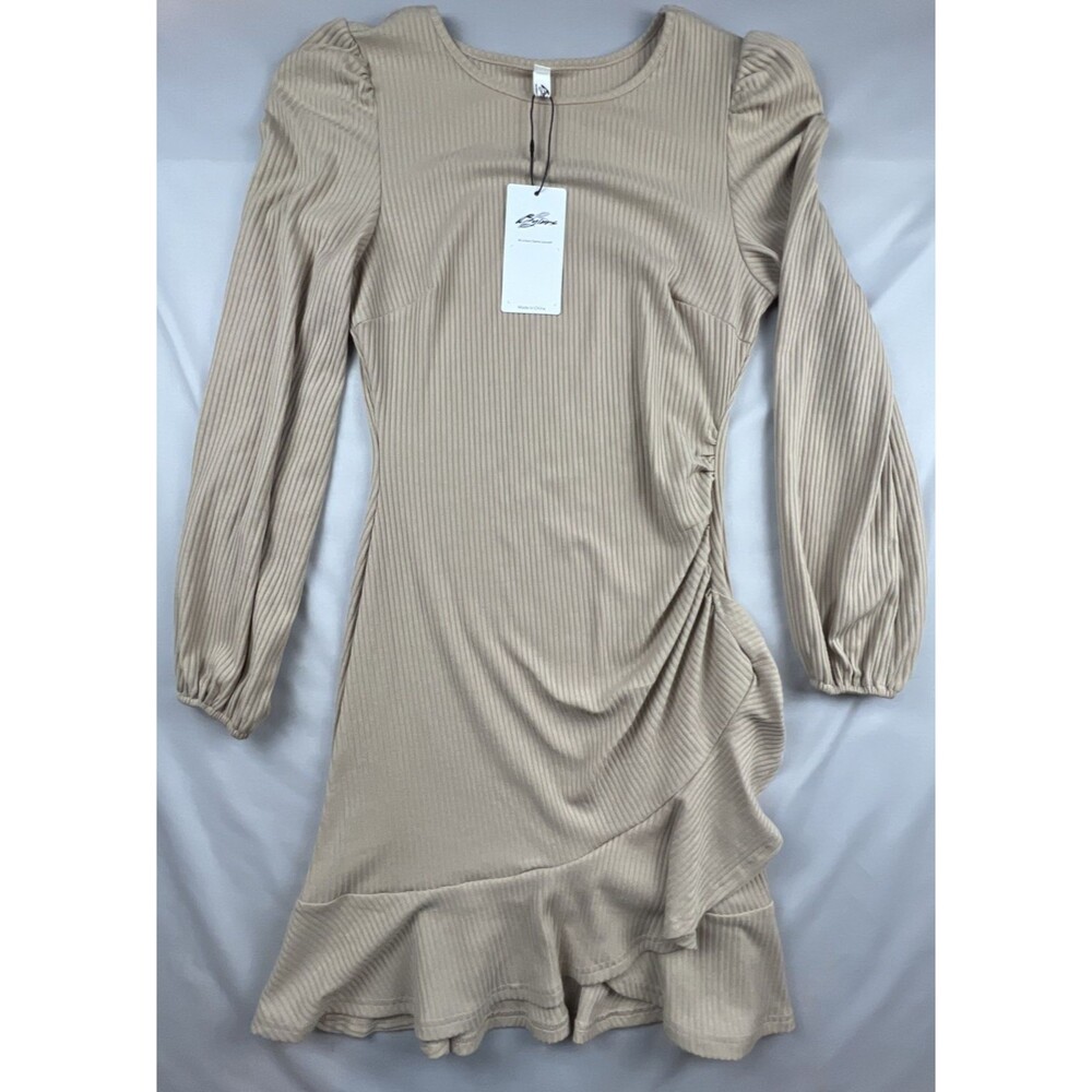Byinns Knit Sweater Bodycon Midi Dress Ribbed Long Sleeves Ruffle Hem NWT